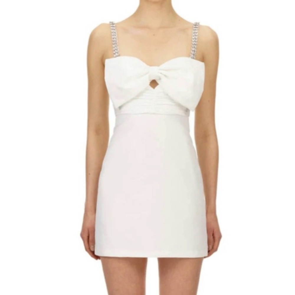 Self-Portrait White Bow Mini Dress